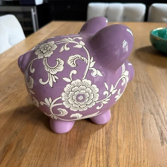Purple Ceramic Piggy Bank with Decorative Accents - Picture 5 of 7